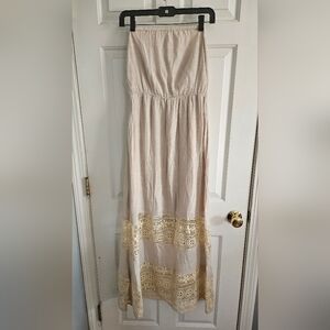 Beige Maxi Dress with Lace Detail